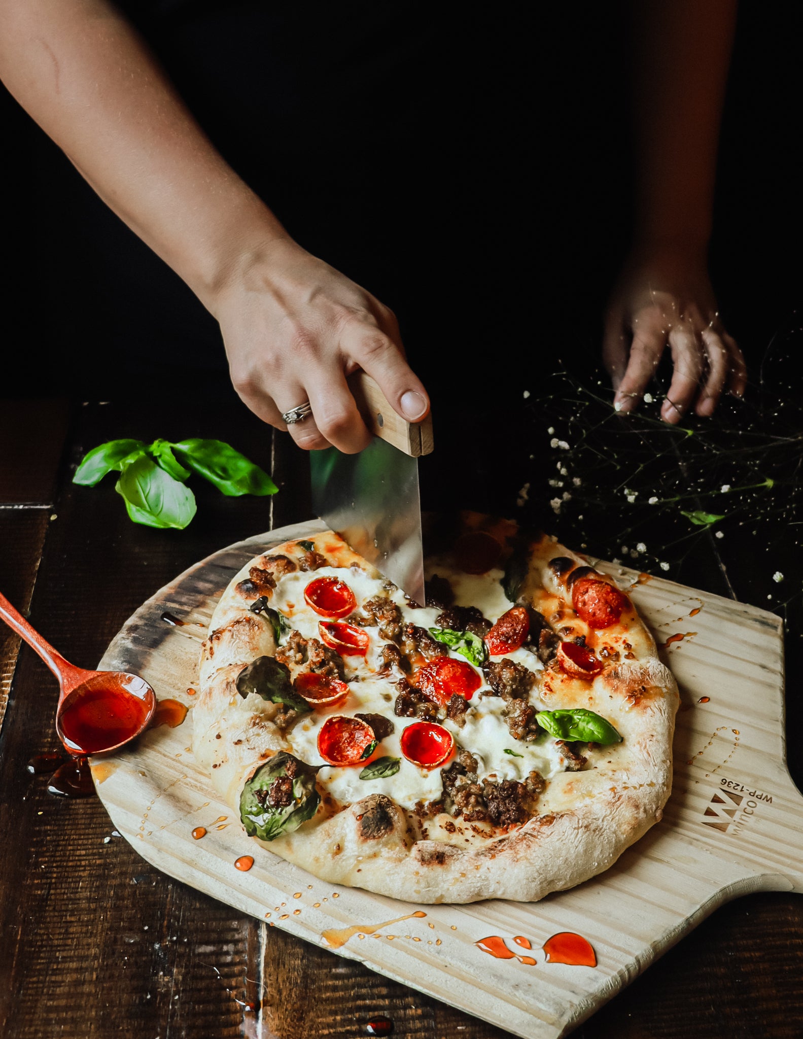 Handmade pizza fresh from the oven